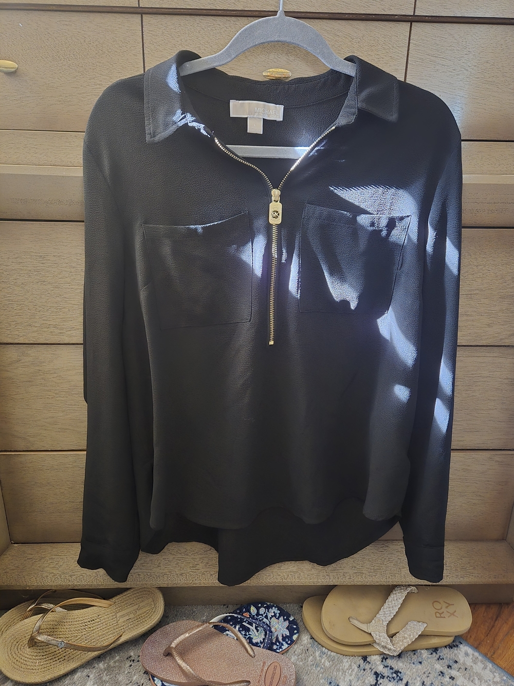 Long-Sleeve Black Zip-Front Women's Top